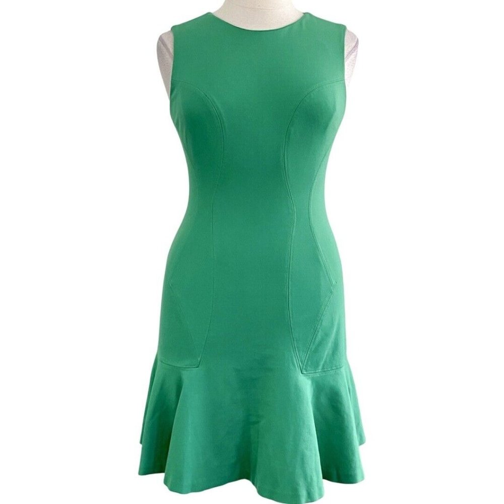 Diane Von Furstenberg Jaelyn Shamrock Green Sleeveless Flounce Hem Dress Size 12 - Picture 3 of 10